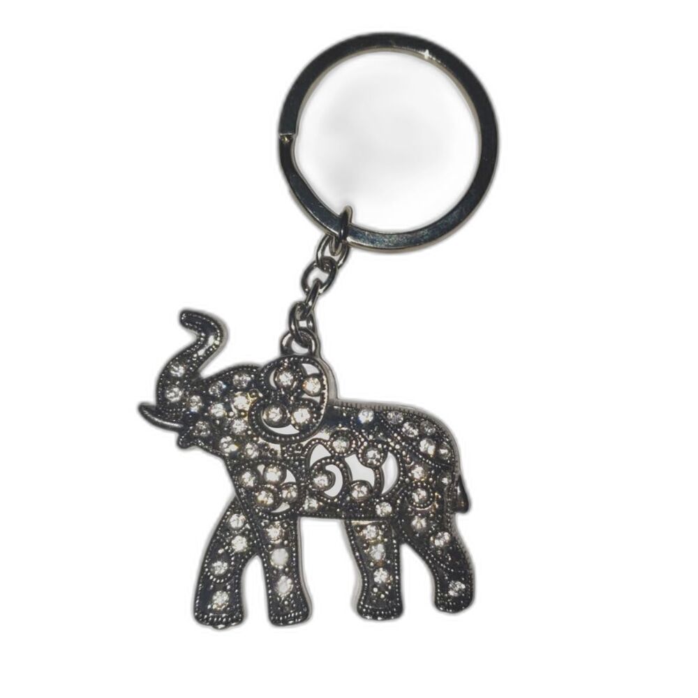 Elephant Keyring Silver with Rhinestones